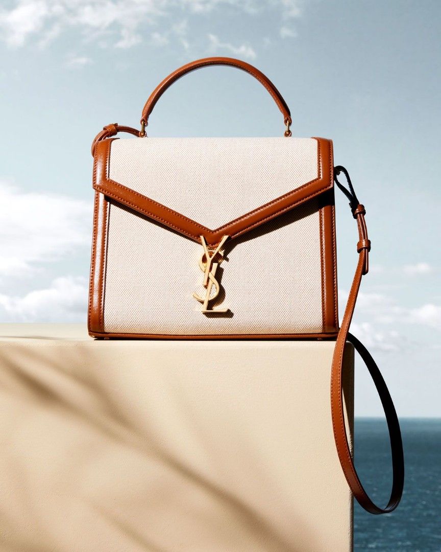 Saint Laurent Cassandra Medium Linen Toile Canvas Top Handle Bag