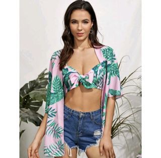 SHEIN TROPICAL KNOT FRONT CAMI TOP AND KIMONO