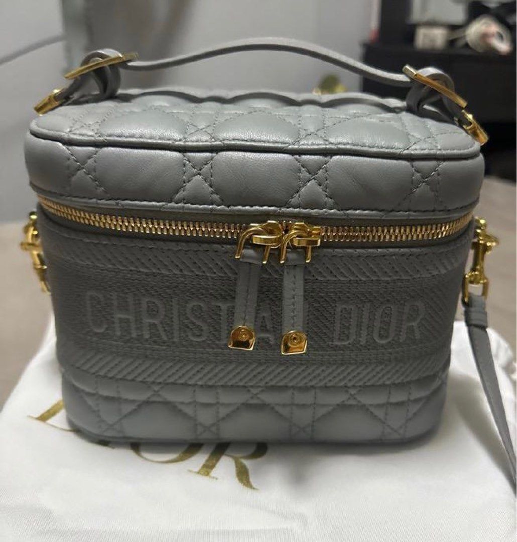 Christian Dior Beige Mizza Embroidery Canvas Small DiorTravel Vanity Case  Bag  Yoogis Closet