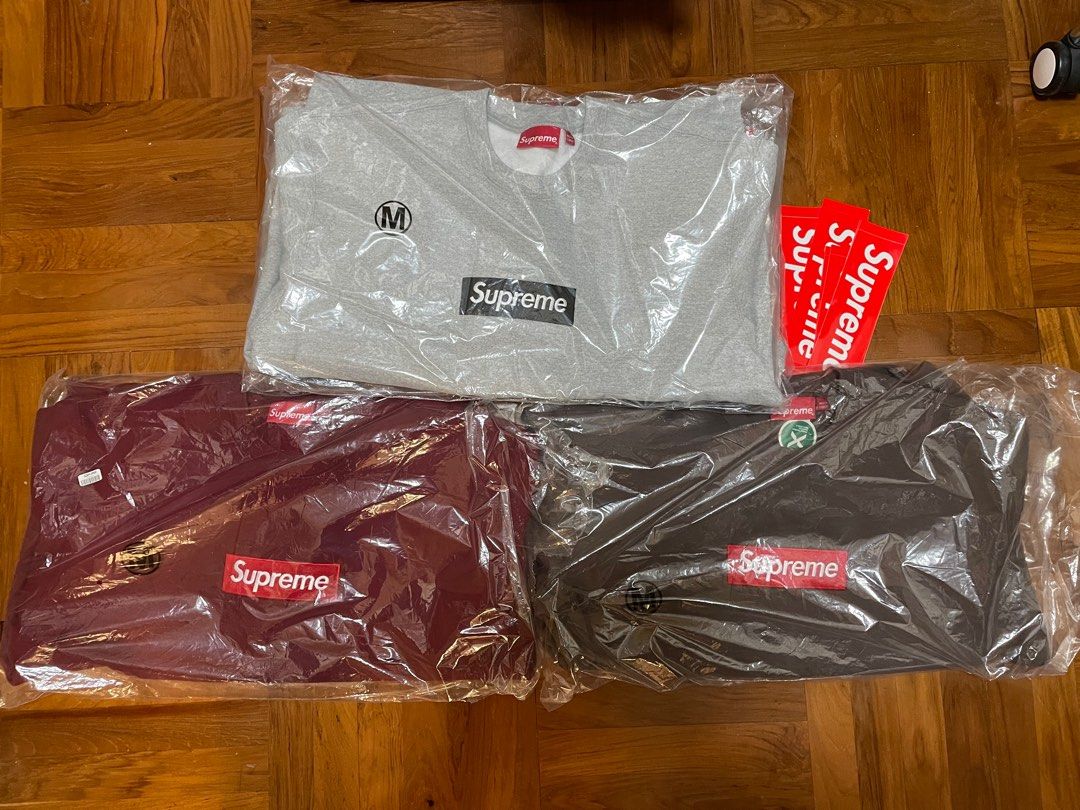 新貨）Supreme Box Logo Crewneck (FW22) Size M , Heather Grey