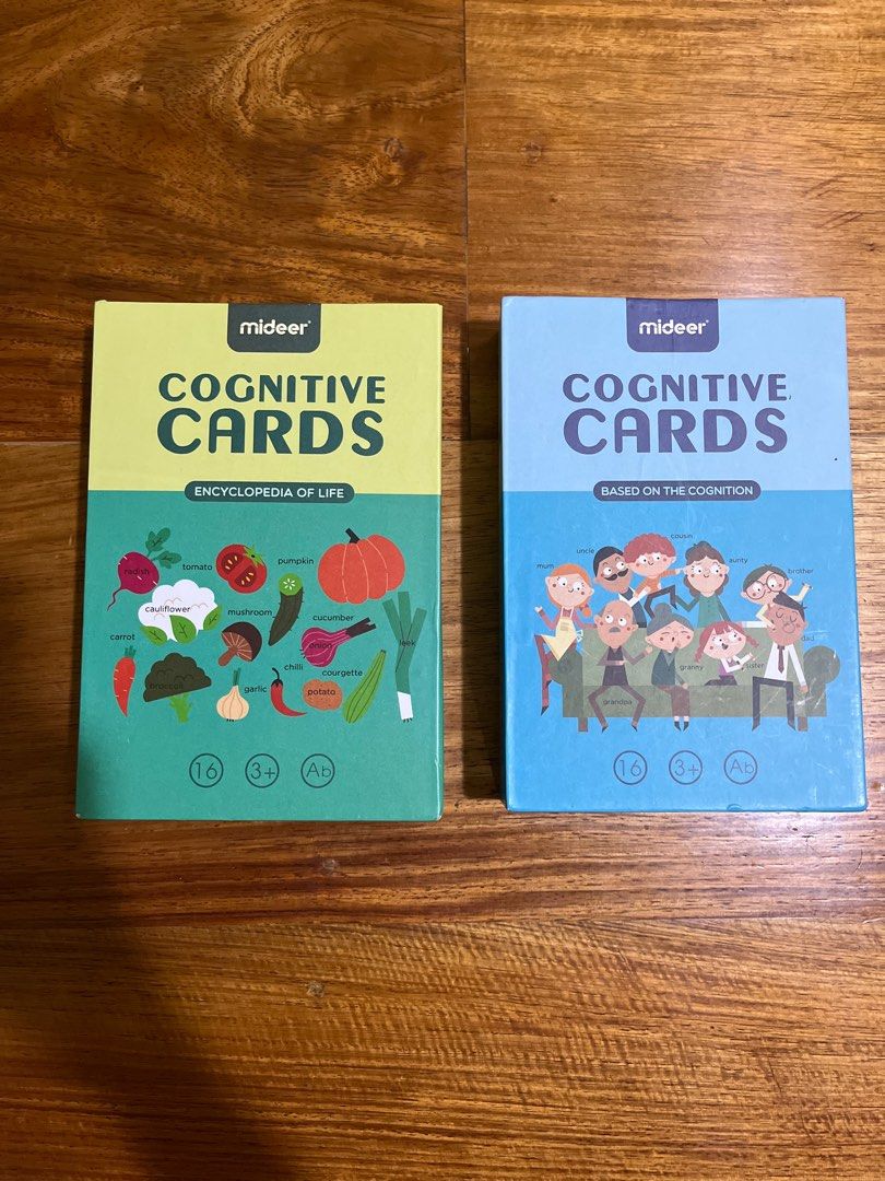 Toddler’s Mideer Cards (Category: Educational & Learning Toys) located in Quezon City. Submitted by tomato_pasta (Listing ID 1207220404, Image 1). Description: A few cards have folds but the pictures and words are in good colors and readable; P300 each 1. Encyclopaedia of Life 2. Based on the Cognition - 1 missing card.