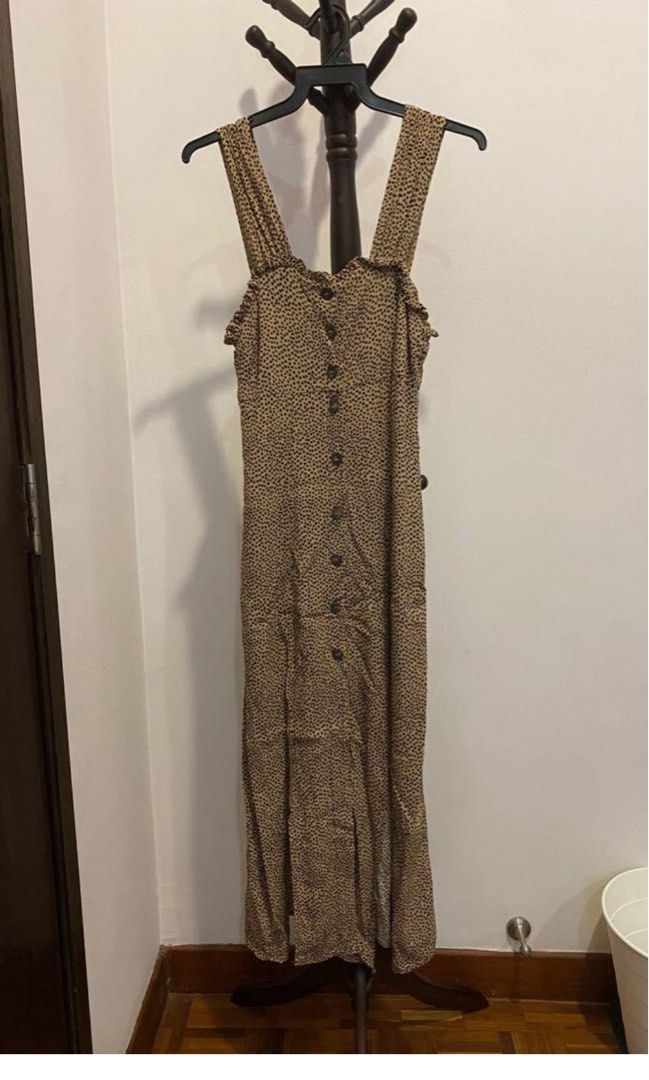 topshop animal print midi dress Topshop Size 6 Mock True Wrap Midi Dress Leopard Print Front Split V-neck