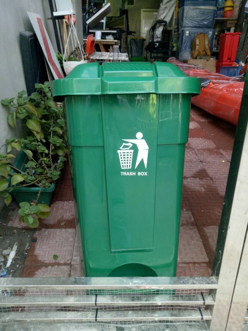 Trash bin trash box with wheels, Furniture & Home Living, Cleaning