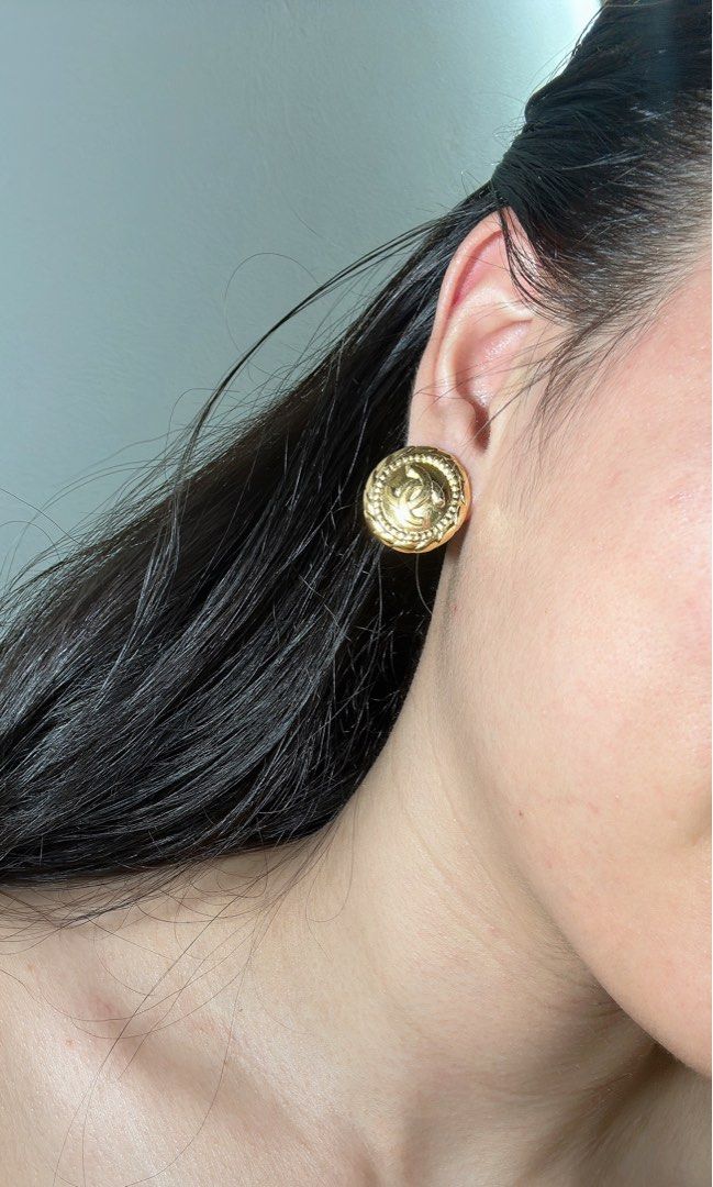 Buy Pre-Owned CHANEL Vintage CC Earrings 24K Gold-plated