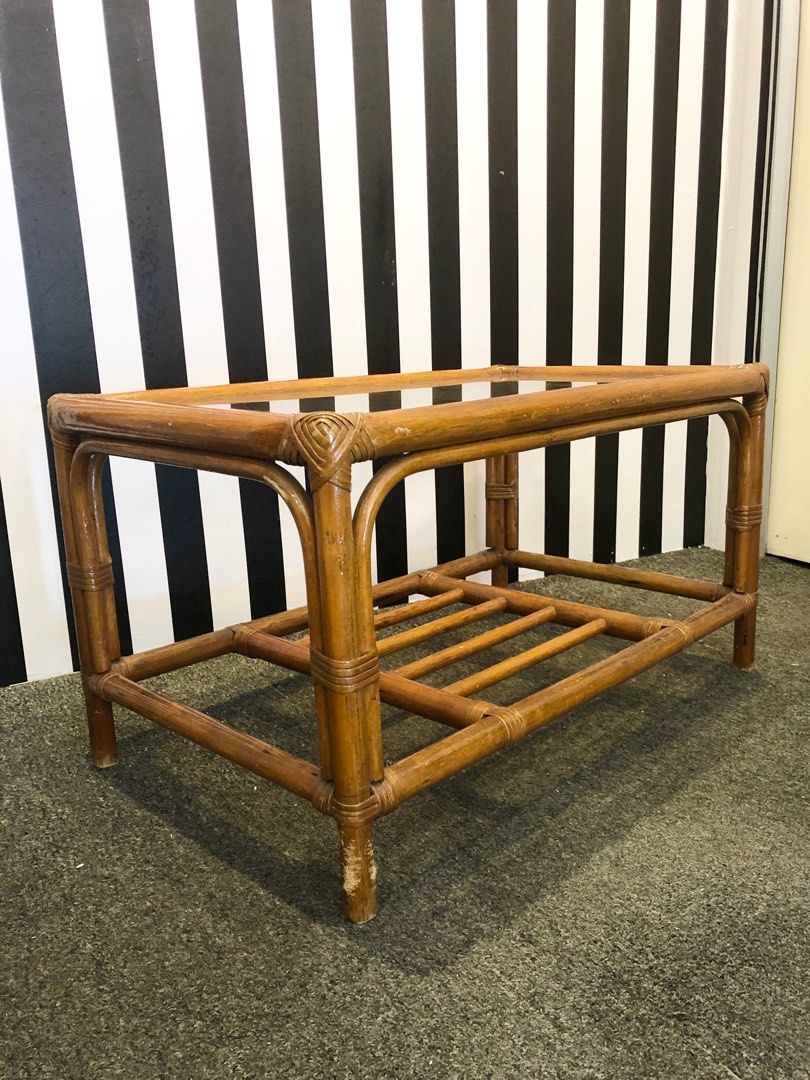 Vintage rattan glass coffee table, Furniture & Home Living, Furniture, Tables & Sets on Carousell