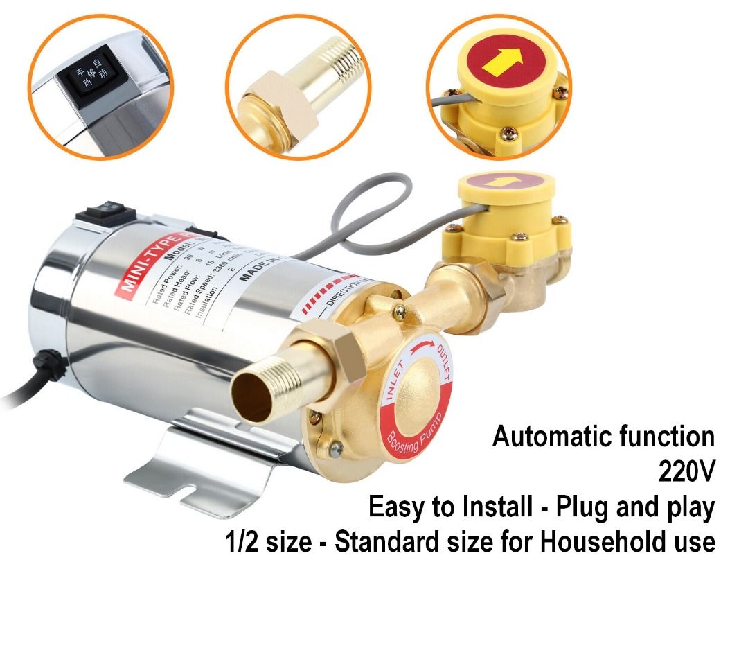 Water Pressure Booster Pump 220V (Category: Industrial Equipment) located in Taguig. Submitted by ttt2010 (Listing ID 1207199421, Image 2). Description: For sale! Mahinang water pressure? sa shower? sa lababo? Sa automatic washing machine??? Worry no more, introducing the all new ... WATER PRESSURE BOOSTER PUMP 100W Features: Plug and Play / Easy to install - Kahit hindi plumber, kayang kaya gawin to! Automatic function - mag o-on lang siya pag g