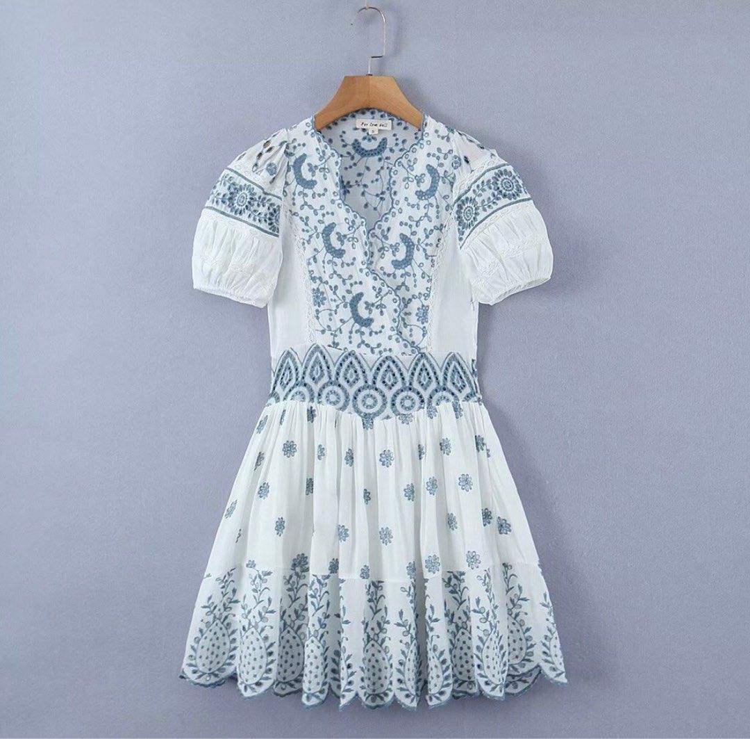 White floral embroidery mini dress, Women's Fashion, Dresses & Sets ...
