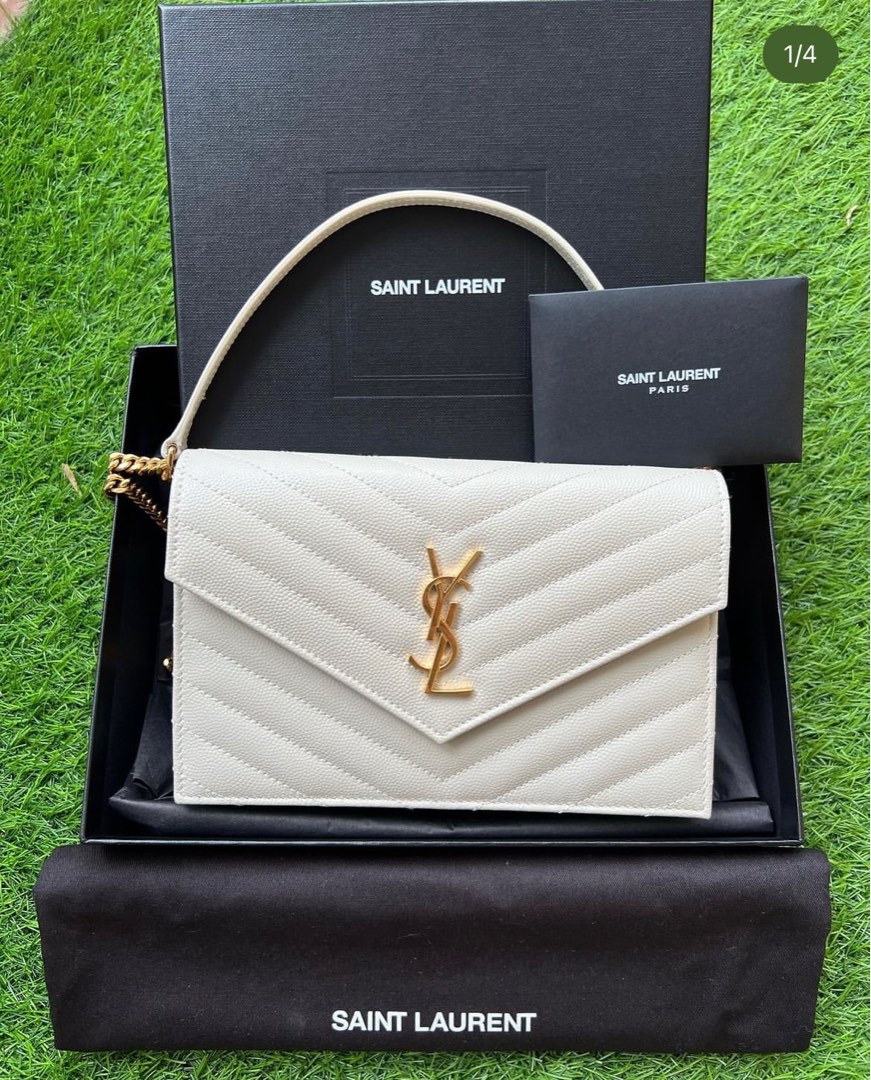 YSL CASSANDRA CHAIN WALLET IN GRAIN DE POUDRE EMBOSSED LEATHER Matellese,  Luxury, Bags & Wallets on Carousell