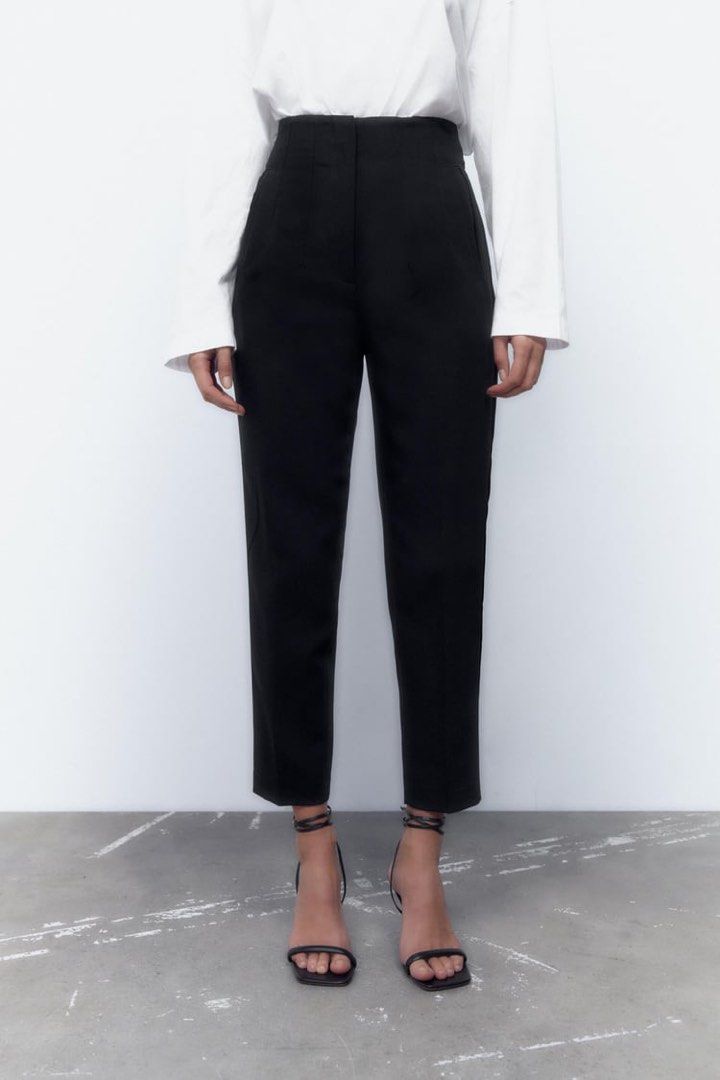 Zara high waisted trousers in black, Women's Fashion, Bottoms, Other  Bottoms on Carousell