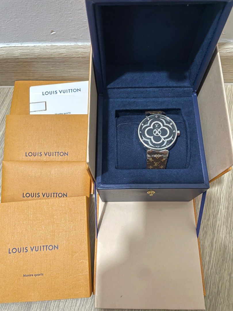Louis Vuitton Ladies Watch Tambour Moon Divine 35 QA019Z Quartz Monogram  Canvas / Taurillon