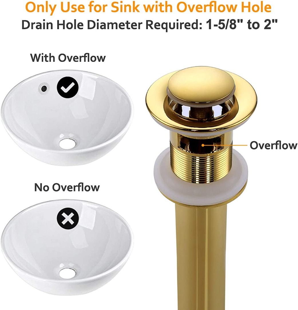 Angle Simple X203 Pop Up Overflow Bathroom Sink Drain, Gold, Furniture