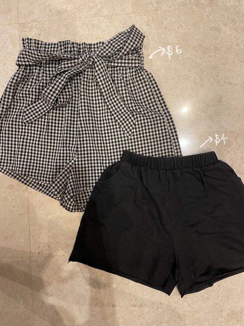 Checkered denim shorts outlet