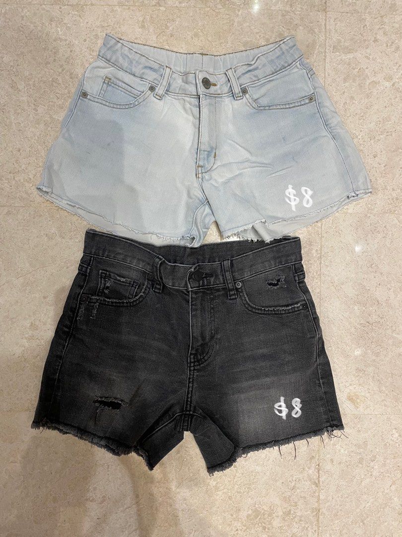 Checkered denim shorts discount