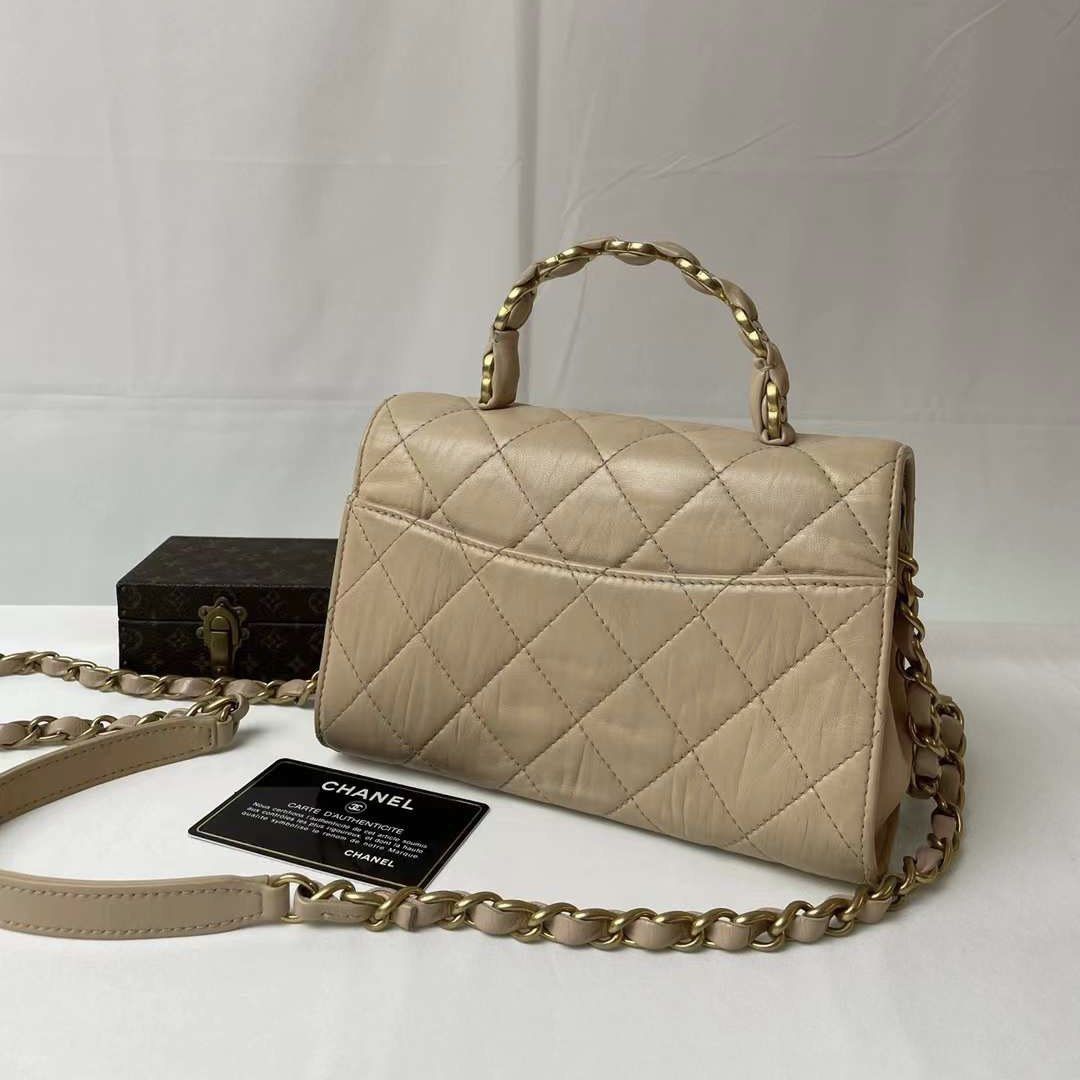 Chanel Mini Flap Bag with Top Handle Pink Crumpled Lambskin Aged