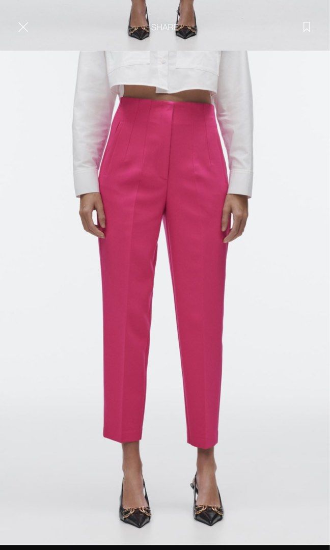 Zara High Waist Pants Trousers (Coral/ Pink), Women's Fashion, Bottoms,  Other Bottoms on Carousell