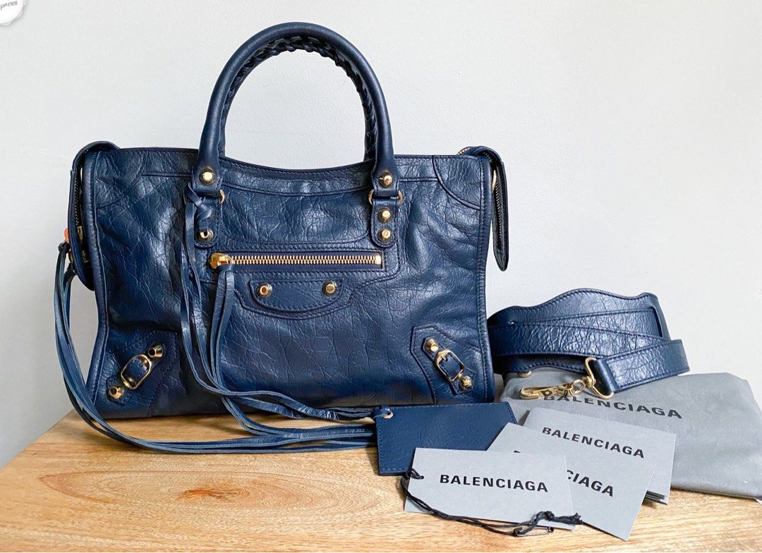 Balenciaga Women's Classic City Marine Bordeaux Stripe Small Satchel Bag