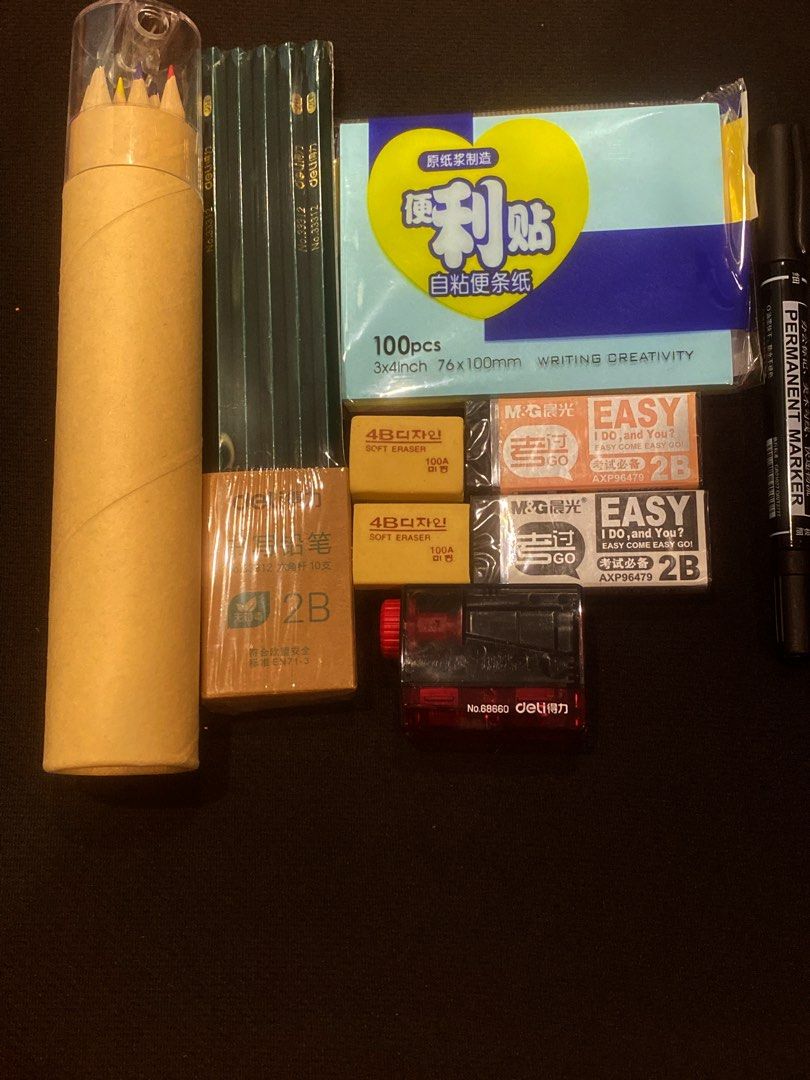 Basic Stationery Sets (Category: Stationery & School Supplies) located in Singapore. Submitted by baby_and_you (Listing ID 1205848349, Image 1). Description: Basic Stationery Sets consists of - 1 set of Color Pencil tube [12 colors]; - 1 set of 2B pencils [10 pieces]; - 2 erasers of 2B and 4B each, - 1 sticky notes -100pcs , 76 by 100mm - 1 permanent black marker - 1 sharpeners, .