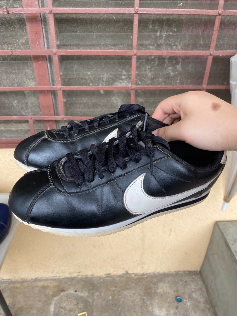 Nike cortez black leather mens sales