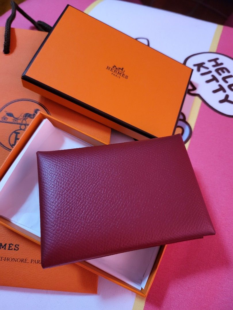 Hermes SLG Calvi Duo Cardholder, Wallet, Caramel/Sakura PInk, New in Box  GA001