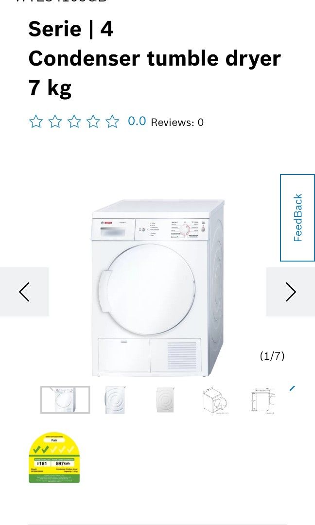 Bosch Condenser tumble dryer 7 kg Wte84105gb, TV & Home Appliances