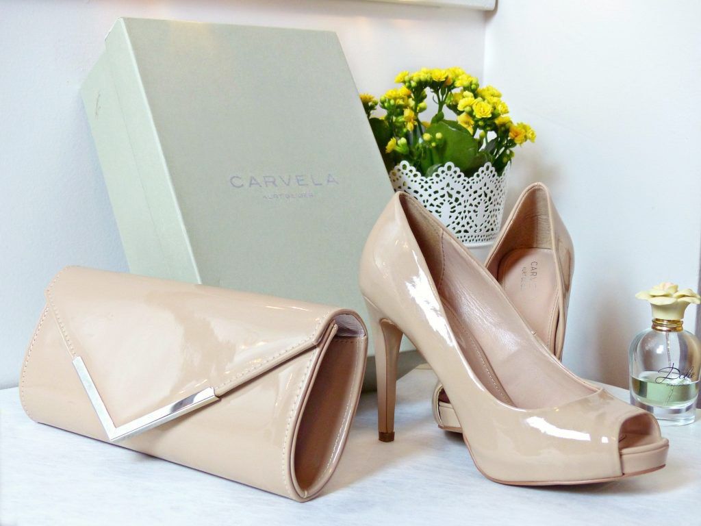 Carvela Kurt Geiger Patent Nude Lara Peep Toe Heels