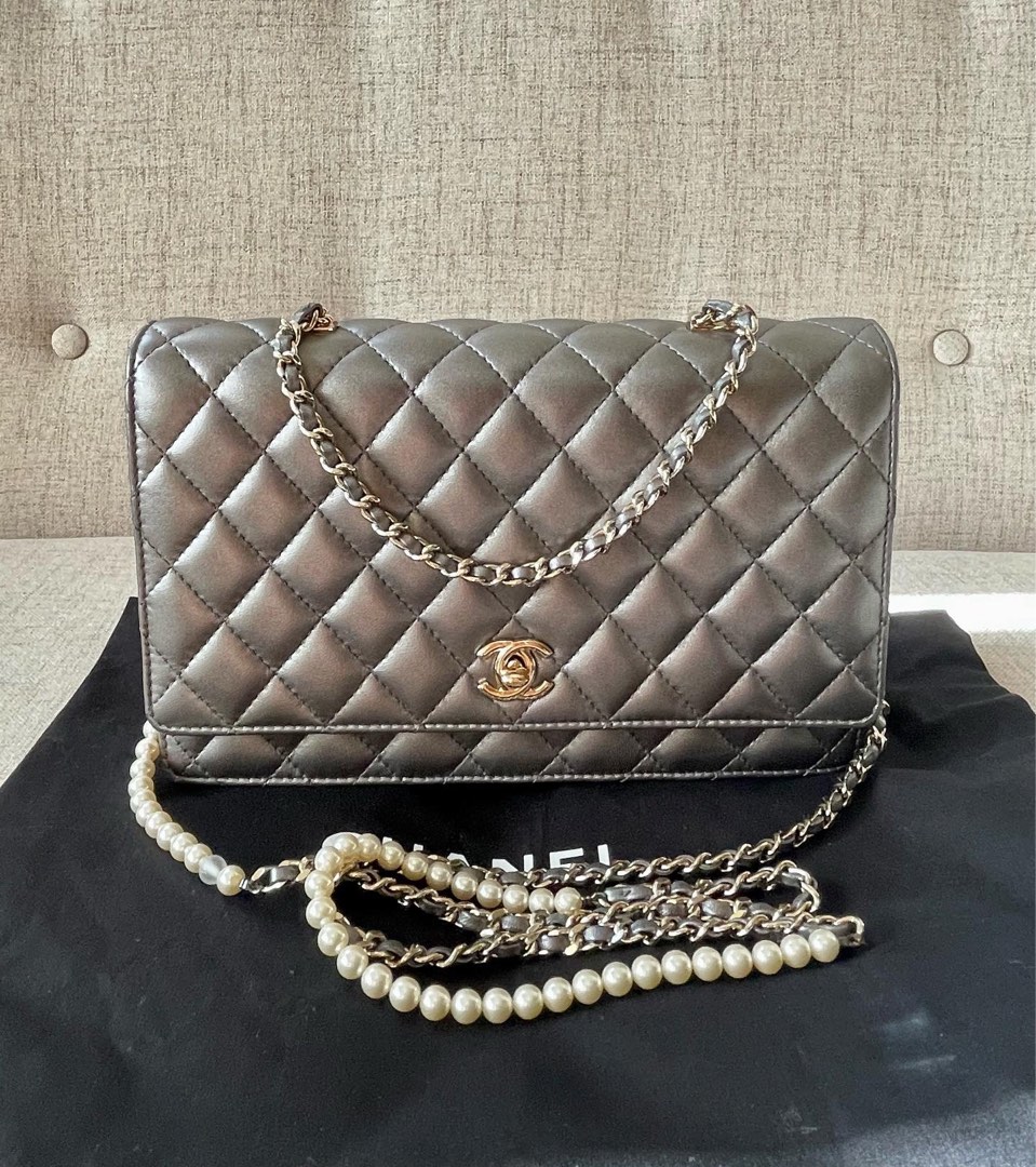 Chanel Light Gold Quilted Leather Fantasy Pearls Flap Bag