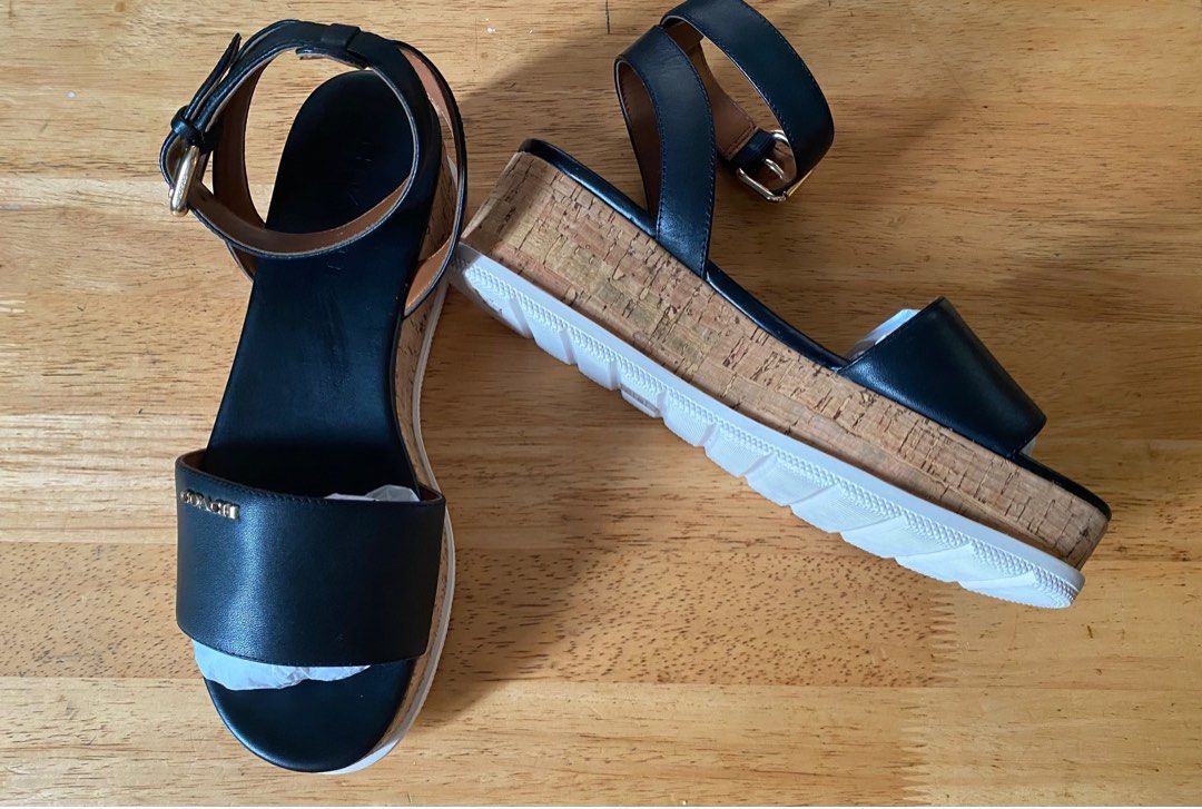 Coach black cheap wedge sandals