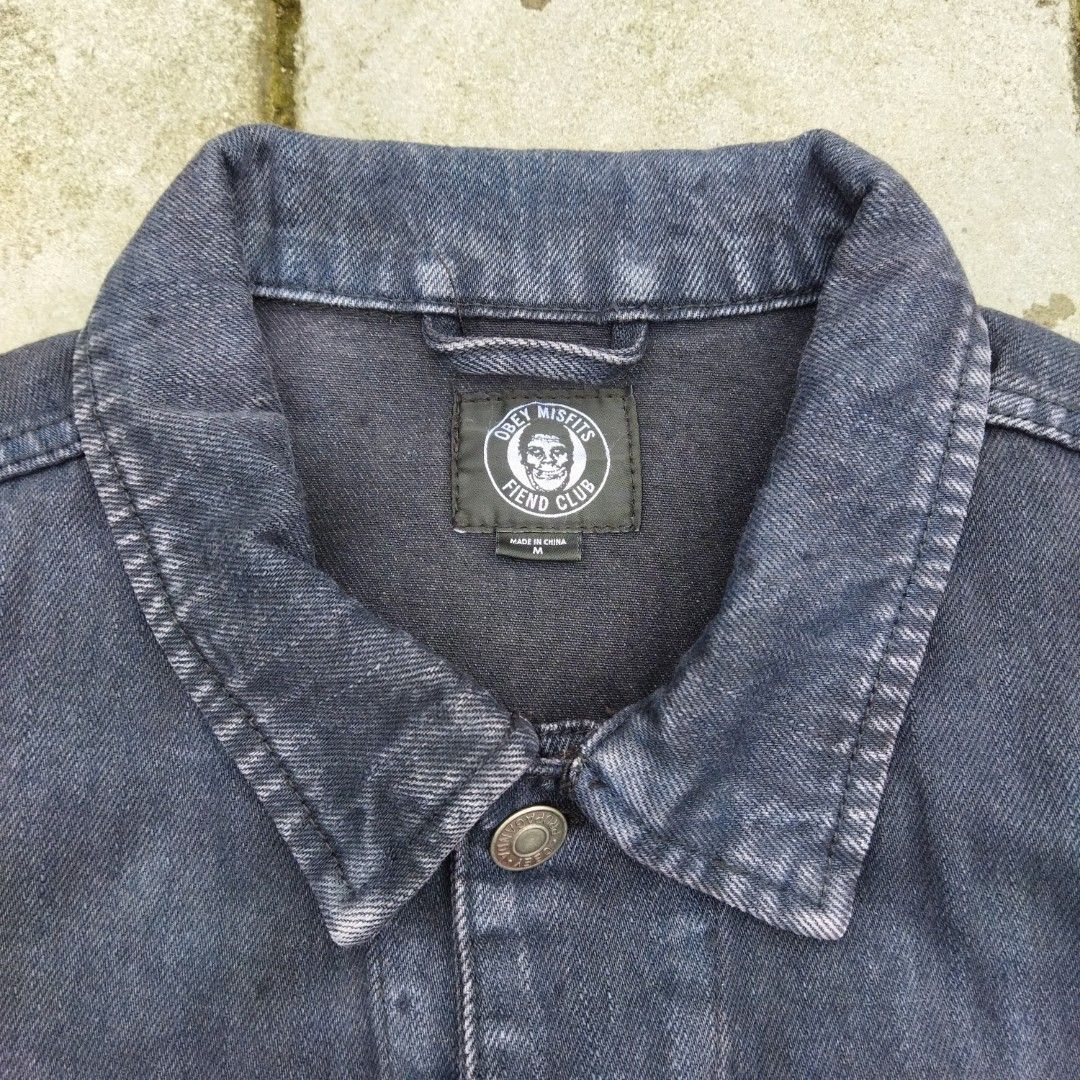Obey x misfits jacket denim Fesyen Pria Pakaian Baju Luaran di