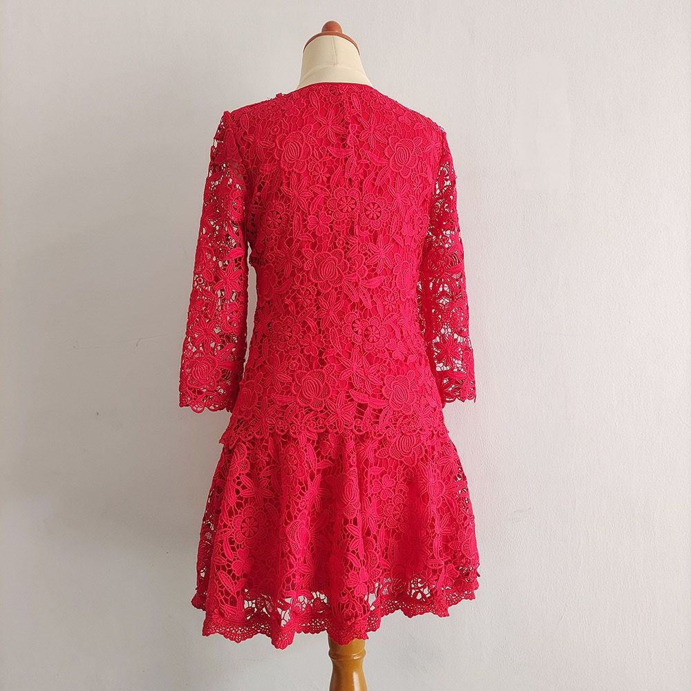 chinese dress ladies Prada red lace kitten heel mules 38