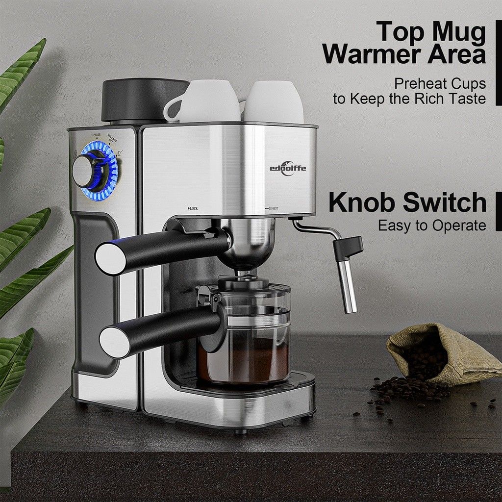 Edoolffe Coffee Machine 5 Bar Espresso with Milk frother wand, TV