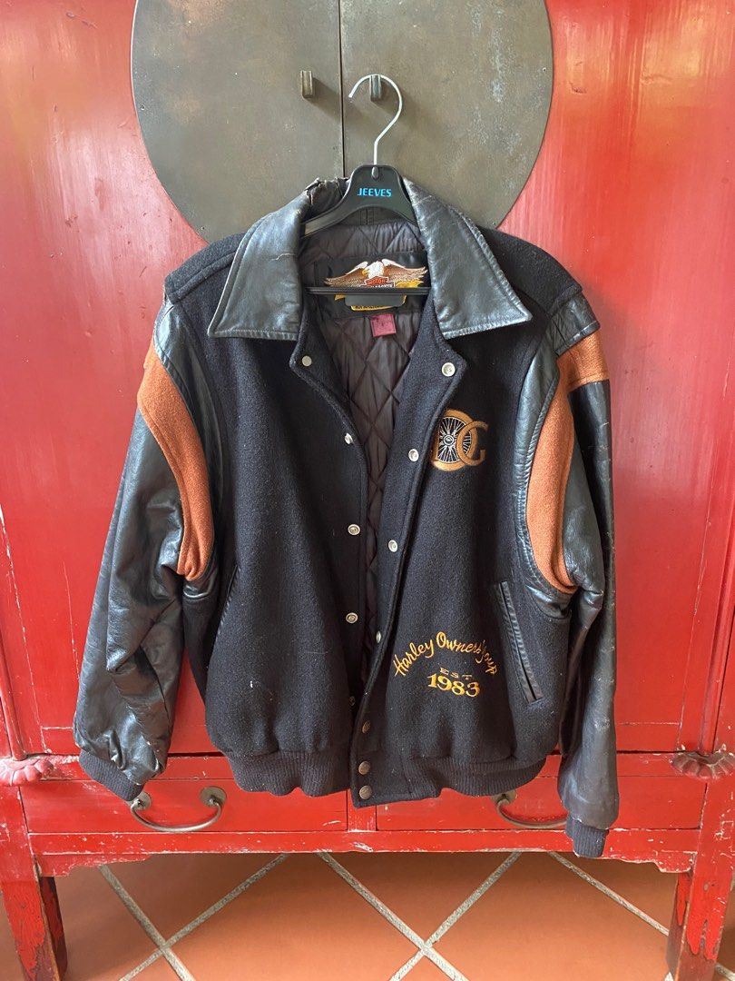 Harley davidson black top and orange leather jacket