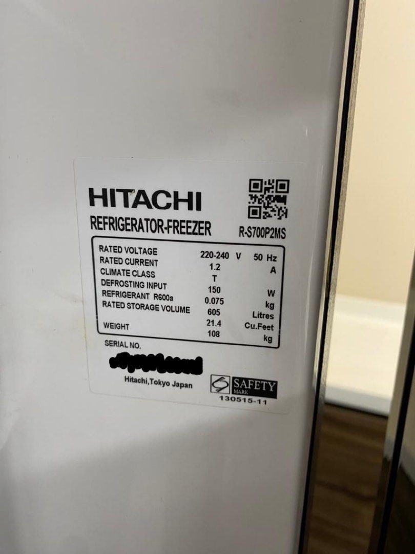 Hitachi double door Fridge good condition, self collection RS700P2MS