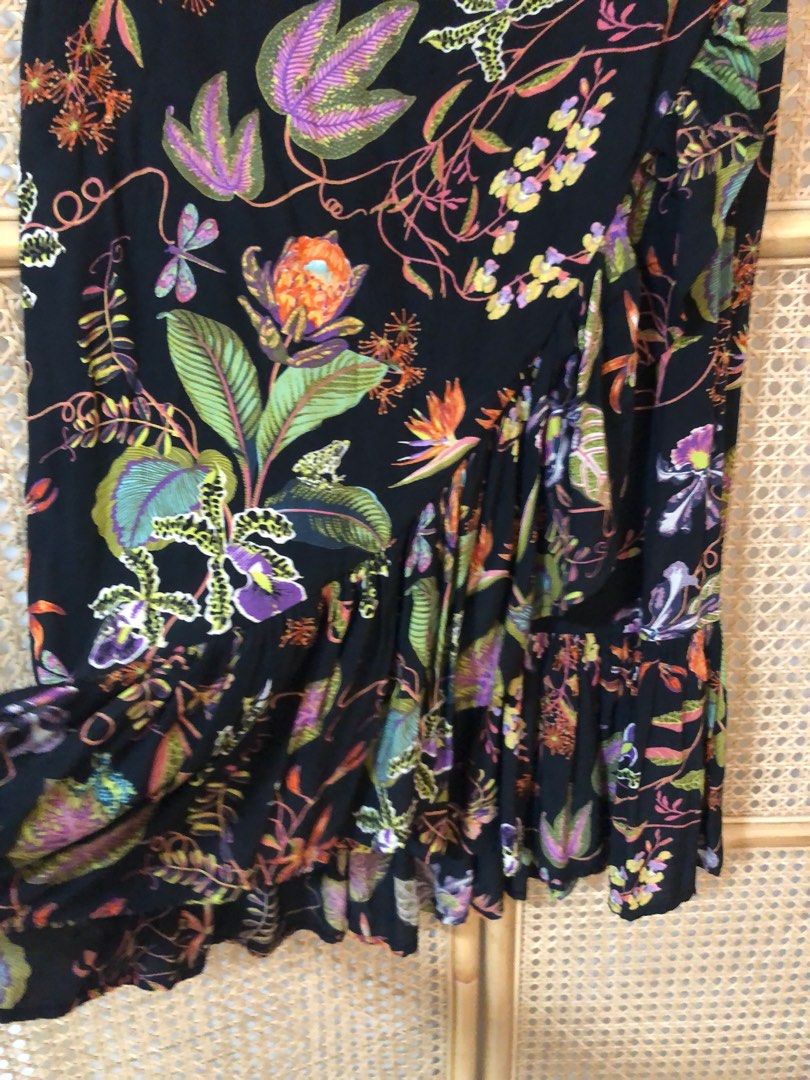 H M midi floral ruffle skirt in black Women s Fashion Bottoms