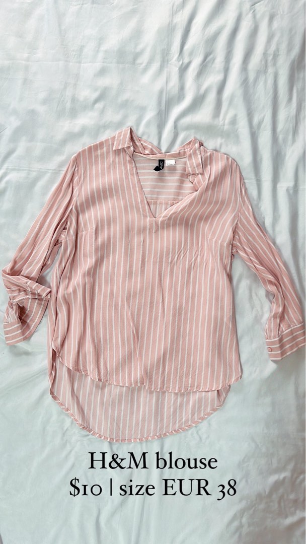 H M pink stripe blouse Women s Fashion Tops Blouses on Carousell