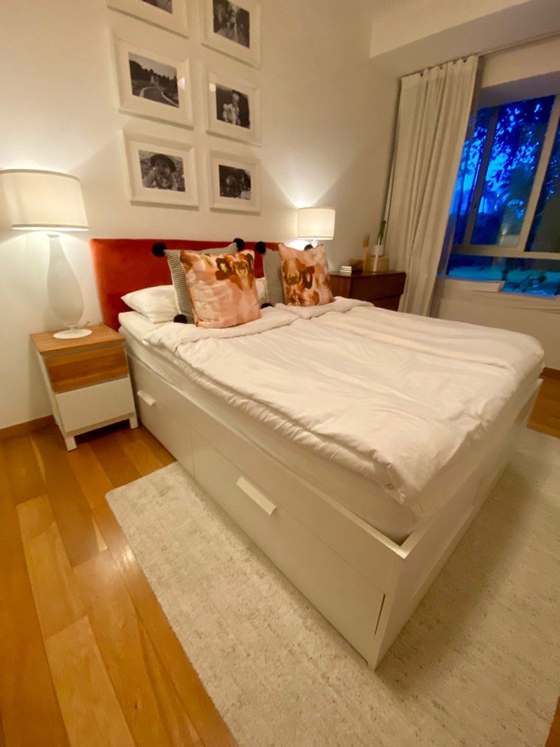 IKEA Brimnes queen bed frame and headboard, Furniture & Home Living