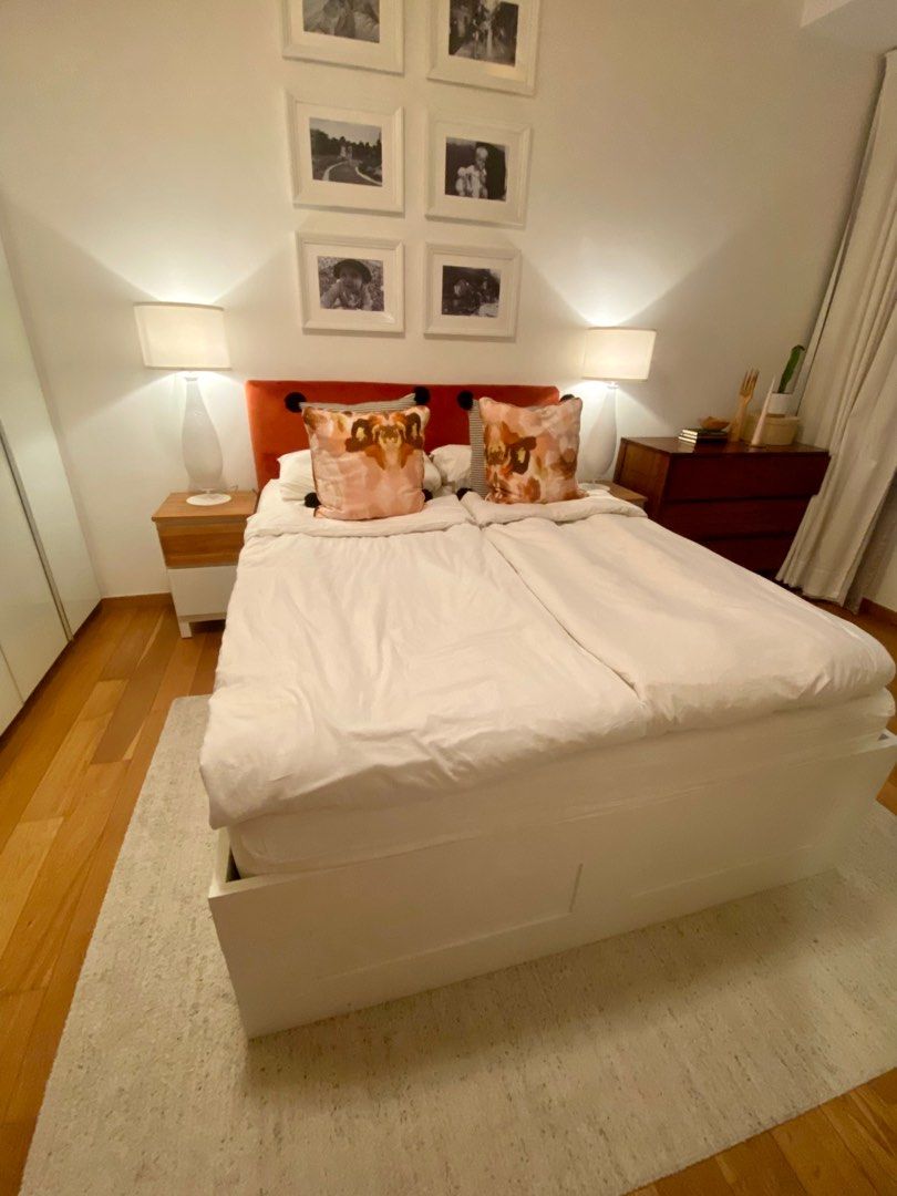 IKEA Brimnes queen bed frame and headboard, Furniture & Home Living