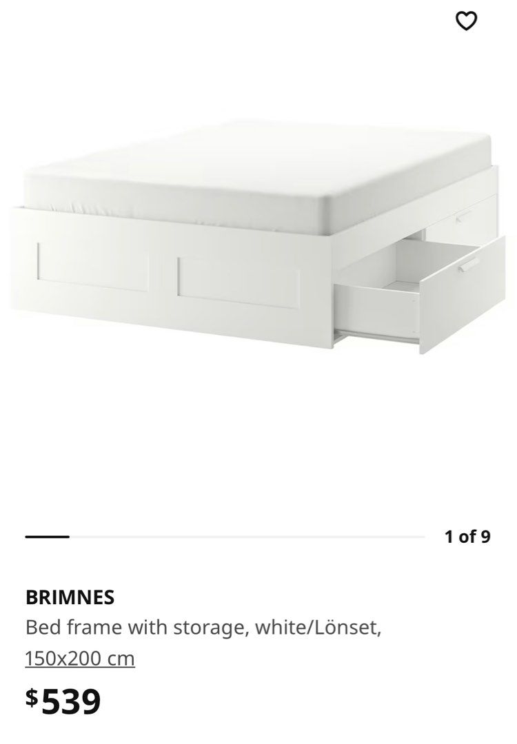 IKEA Brimnes queen bed frame and headboard, Furniture & Home Living