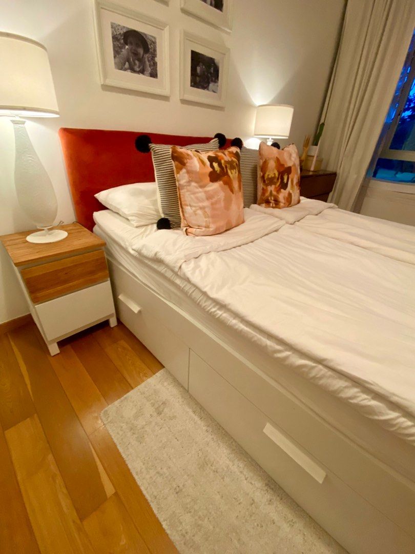 IKEA Brimnes queen bed frame and headboard, Furniture & Home Living