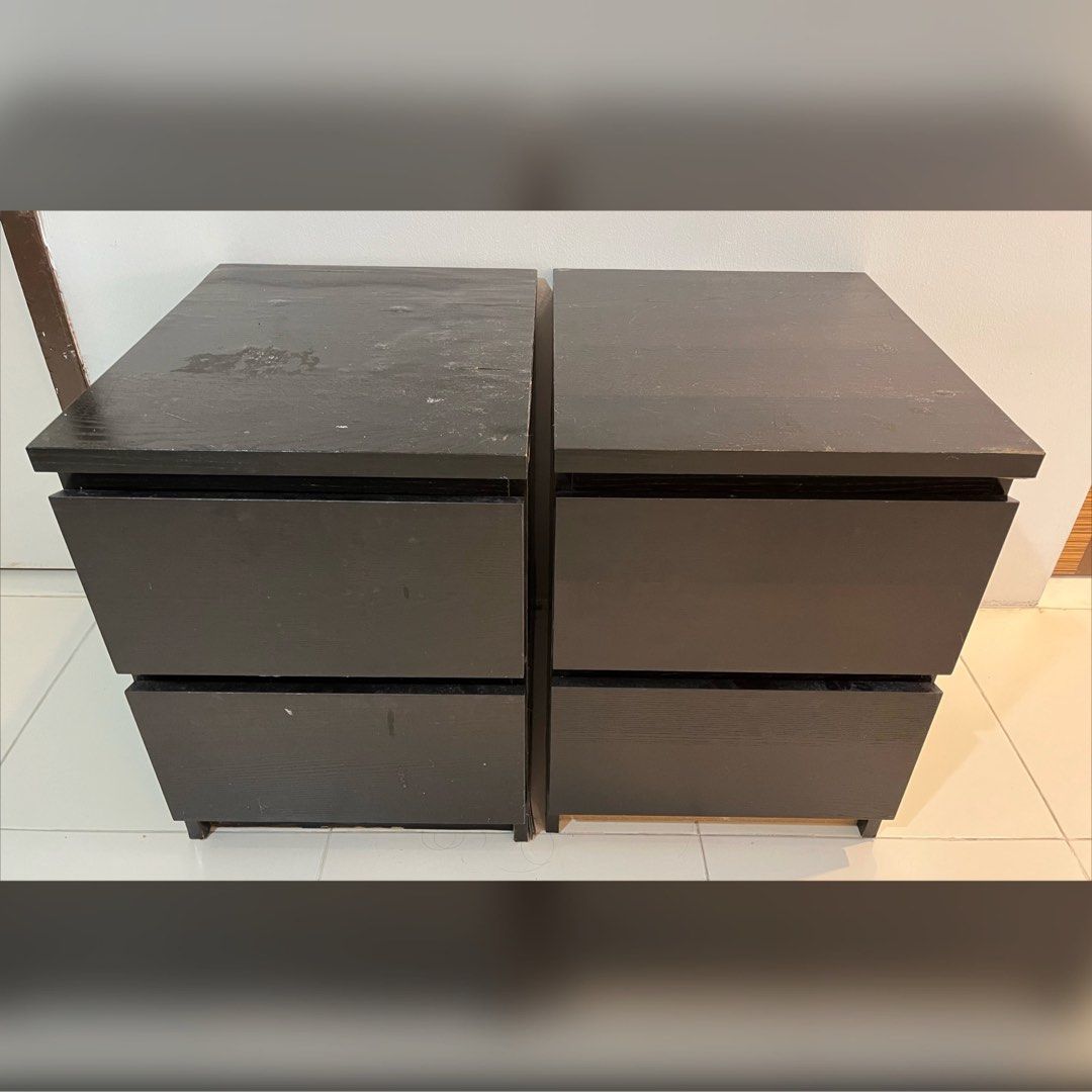 Ikea Dark Black Brown Malm Bedside Table Buy 1 FREE 1 Chest of Drawers