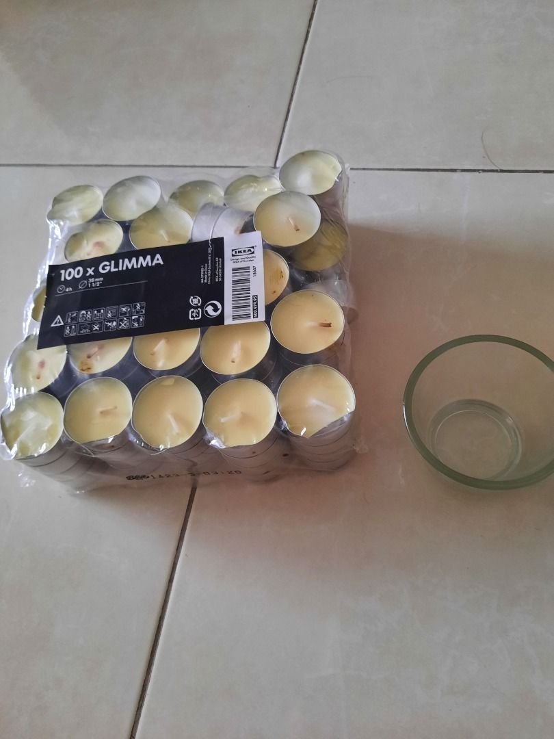 IKEA GALEJ candle glass holder and GLUMMA candles, Furniture & Home Living, Home Decor, Other