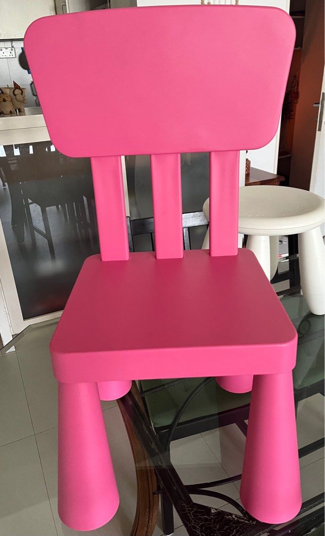 Ikea kids table ,chair and stool with black and white writing board