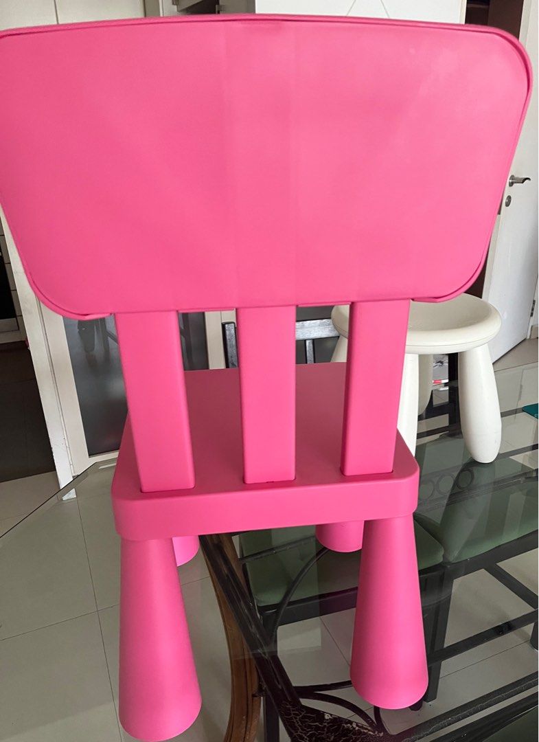 Ikea kids table ,chair and stool with black and white writing board