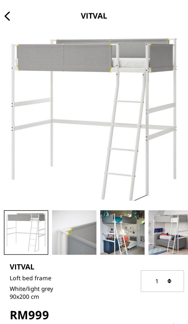 Ikea Vitval Loft Bed Frame, Furniture & Home Living, Furniture, Bed Frames & Mattresses on Carousell