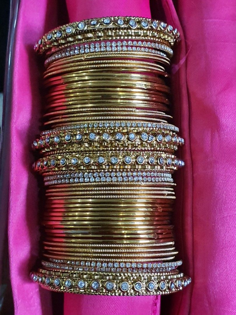 Indian Bangles In Gold And White Stones