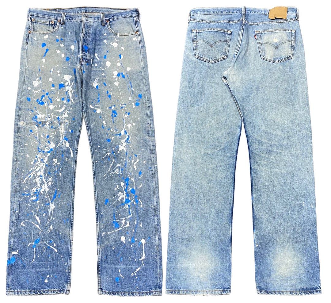 Levis 501 90s Paint splatter W37, Men's Fashion, Bottoms, Jeans on Carousell