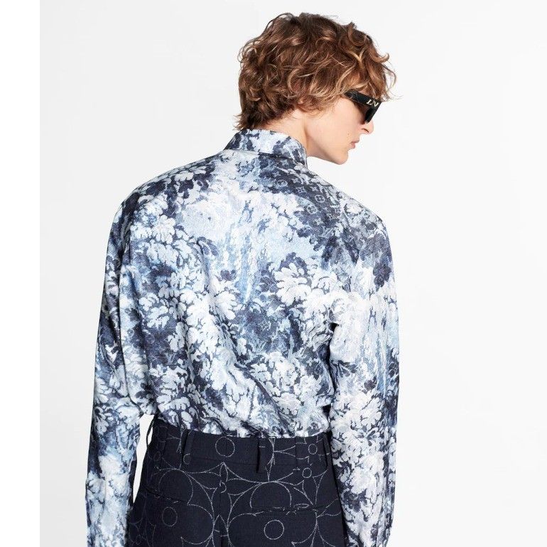 Louis Vuitton Blue, Pattern Print 2021 Silk Shirt L