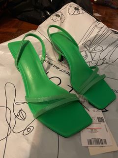 MANGO Green Kitten Heels