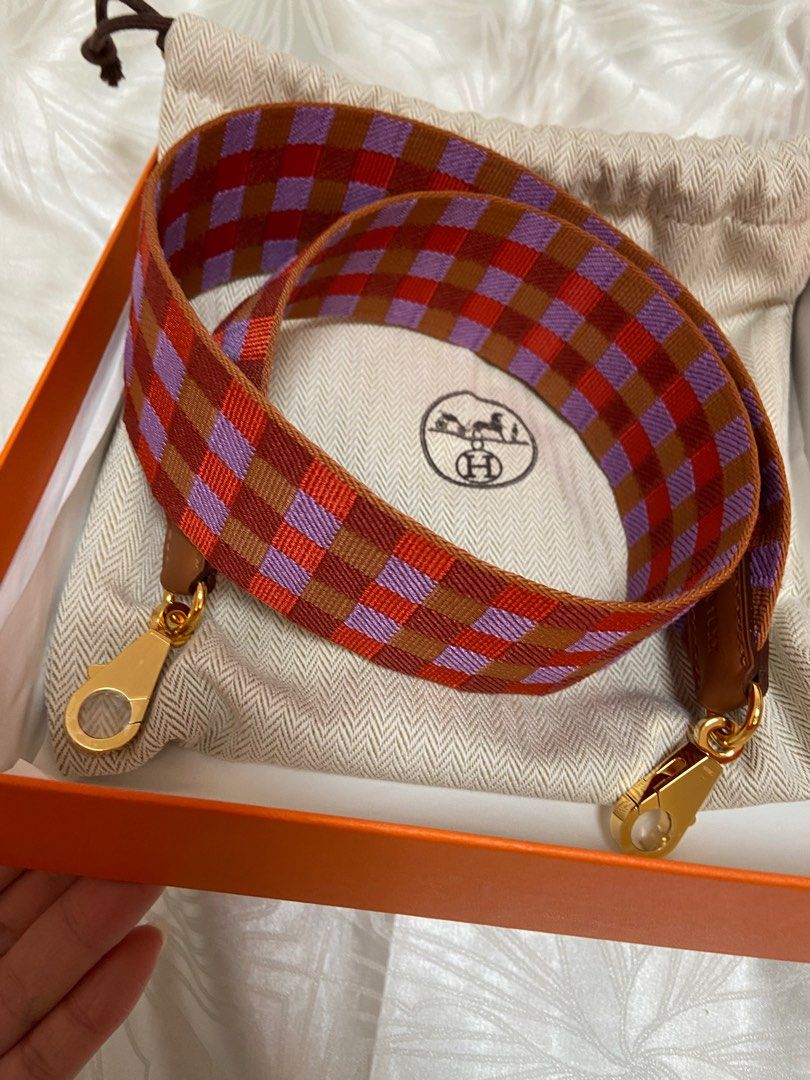 Hermes Bag Strap 織布肩帶MAXI QUADRILLE 50 MM BAG STRAP （70cm), 名牌, 飾物及配件-  Carousell