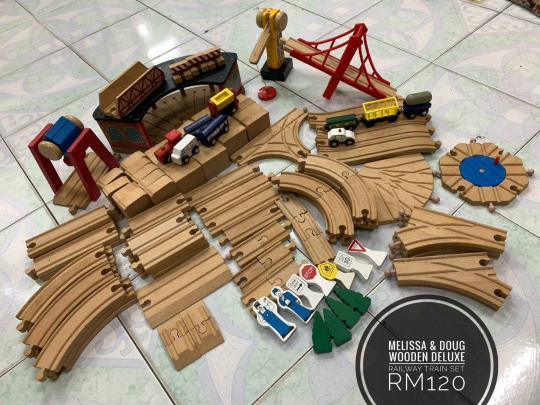 Melissa & doug deluxe sale wooden railway train set