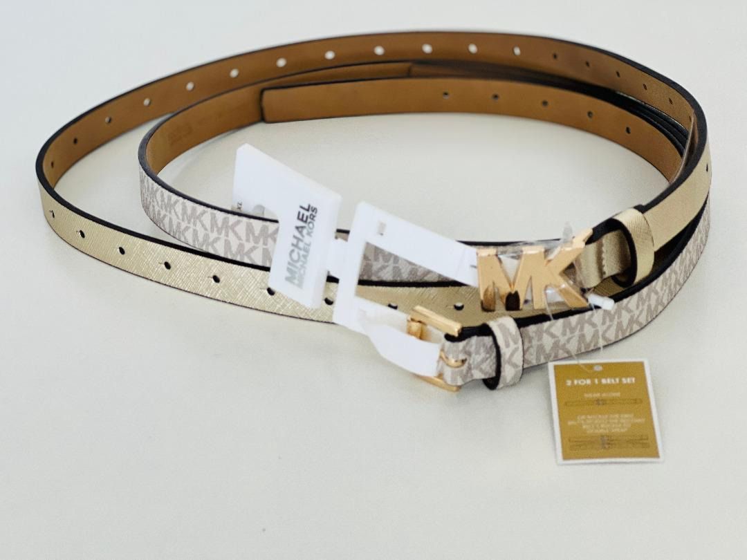 Michael Kors Belts 2 Pieces. Logo Belts. Gold and Brown New with Tags Size  Small